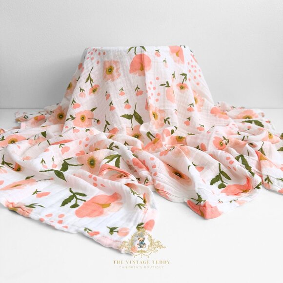 NWT Cute Baby Swaddling Receiving Blanket 100% Organic Cotton Pretty as a Peach - Picture 1 of 4